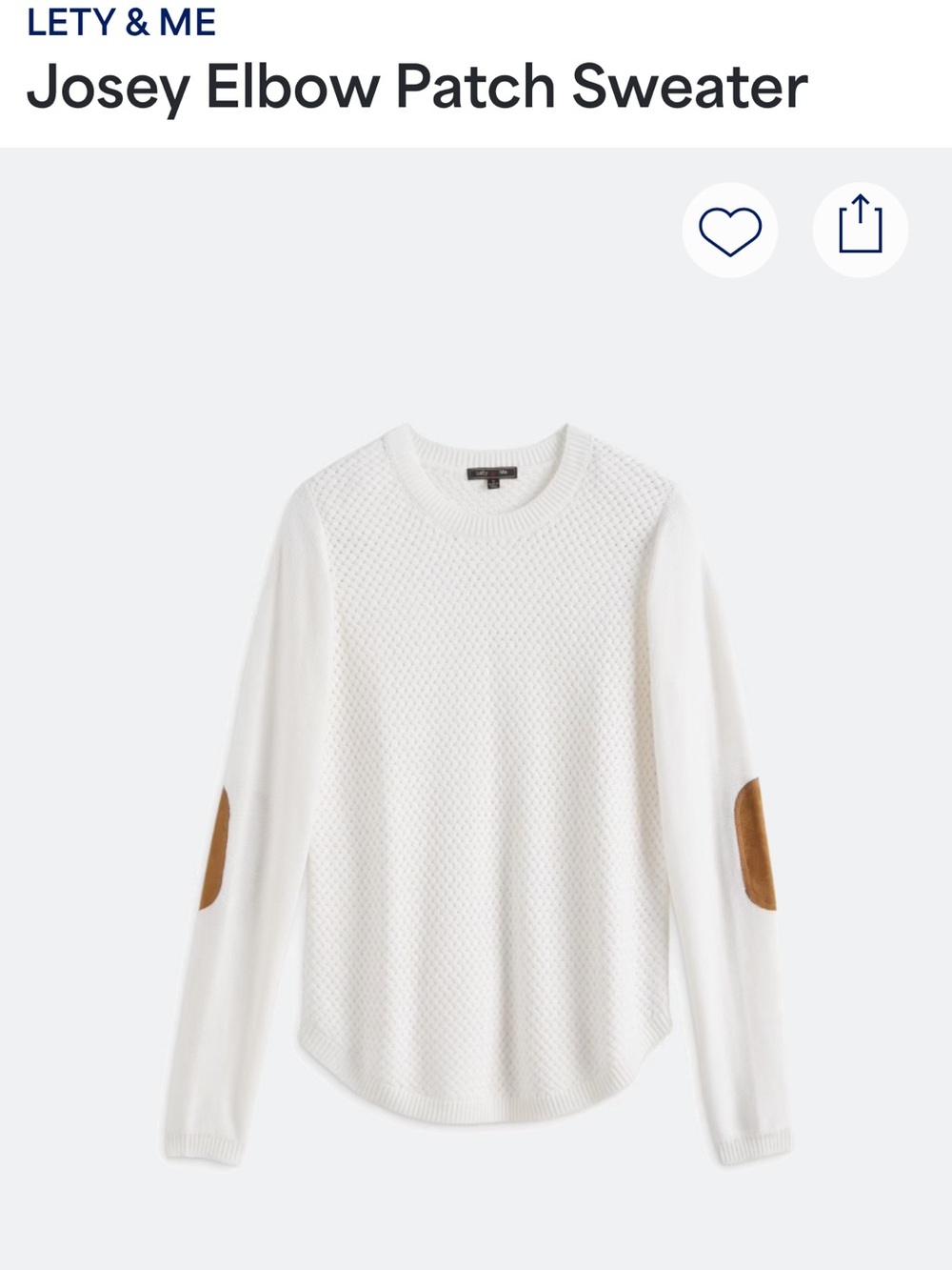 Lety & Me Josey Elbow Patch Cream Textured Crewneck Sweater S - Picture 16 of 16